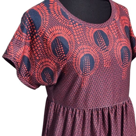 Suzanne Betro Maxi Dress Size Small Red Blue Short Sleeve Knit Casual Stretch - Picture 2 of 10